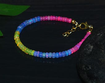 Natural Ethiopian Opal Beads Bracelet | Multi Opal Beads | Handmade 925 Sterling Silver Jewelry Bracelet, Birthstone Bracelet | Gift Item