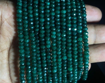 Emerald Faceted Rondelle Beads: AAA Polished Gemstone, 4mm Beads, 16 Inch String