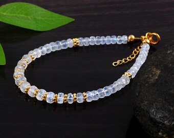 Genuine Rainbow Beads Bracelet – Handmade Faceted Roundel Beads with Radiant Blue Flash &  Chakri Design | Gift For Her