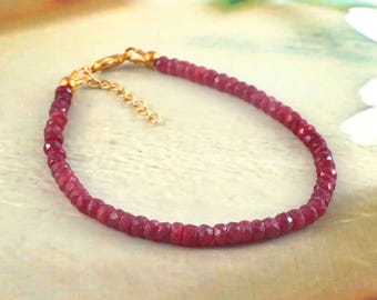 AAA Ruby Beads Bracelet | 925 Sterling Silver Jewelry | Handmade Gemstone Bracelet