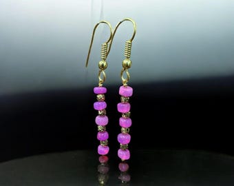 Pink Opal Beaded Earrings, 925 Sterling Silver, Minimalist Dangle