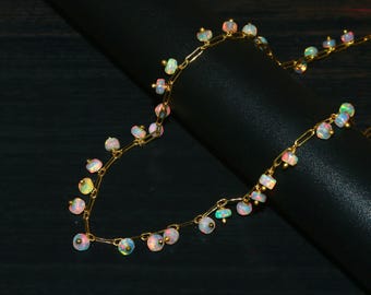 AAA Natural Opal Chain Necklace | Elegant Gemstone Beads Necklace, Rainbow Fire Opal, For Girls and Women