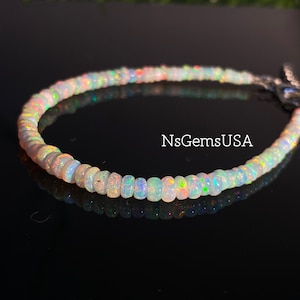 AAA Ethiopian Opal Bracelet, Rainbow Fire Beads, 925 Sterling Silver Opal Beaded Bracelet, For Men and Women, Gift Bracelet, Birthstone