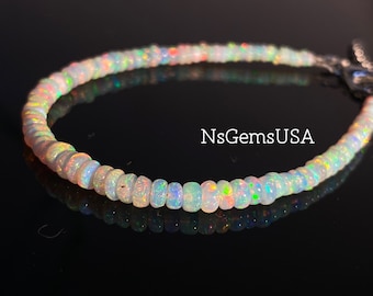 AAA Ethiopian Opal Bracelet, Rainbow Fire Beads, 925 Sterling Silver Opal Beaded Bracelet, For Men and Women, Gift Bracelet, Birthstone