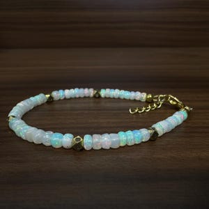 Natural White Opal Beads Bracelet, Fire Opal Smooth Beads Bracelet, October Birthstone Jewelry, Delicate Bracelet, Gift for Her