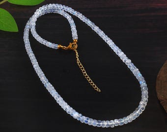 Natural Rainbow Beaded Necklace – 925 Sterling Silver Minimalist Jewelry |  Handmade Gemstone Necklace, For Girls and Boys