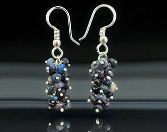 Black Ethiopian Opal Earrings: 925 Sterling Silver, Handmade Jewelry