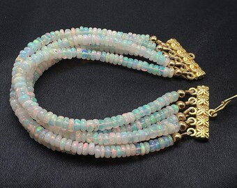 5 Strand Ethiopian Opal Bracelet | White Gemstone Jewelry, Gold Polish Clasp