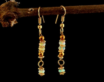 Natural White Ethiopian Opal Articulated Drop Earring | Gilded Segmented Dangles|Birthday Gift |Ethereal Opalescent Jewelry | Gift For Women