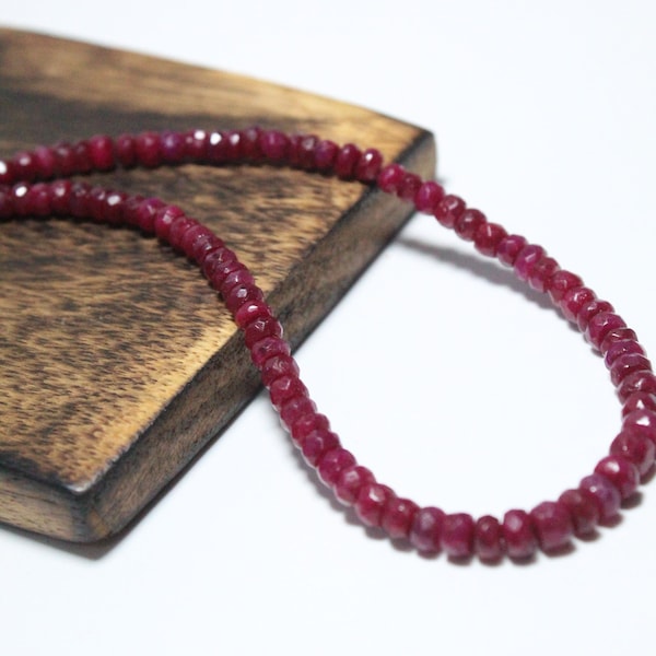Ruby Faceted Beads Necklace, Rondle Shape Beads, Natural Ruby, Girls and Women Necklace, Gift Necklace