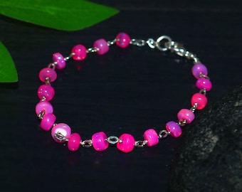 Classic Pink Opal Beaded Chain Bracelet – Stylish Elegant Charm Bracelet for Women & Girls