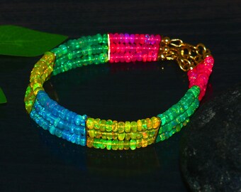 Natural Multi Opal Beads Bracelet | 3 Line Multi Opal Beads | Handmade Bracelet | Birthstone Bracelet | Gift Bracelet