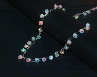 Genuine Opal Beads Chain Necklace | AAA Iridescent Multi-Fire Gemstone Jewelry for Women and Gilrs