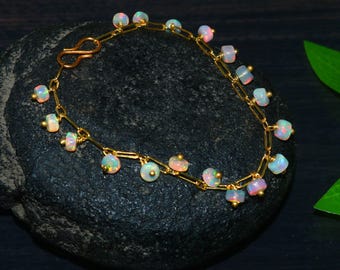 Genuine Ethiopian Opal Chain Beads Bracelet  | Handmade Dainty Jewelry |  Smooth & Minimal Beads | Bracelet For Women and Girls