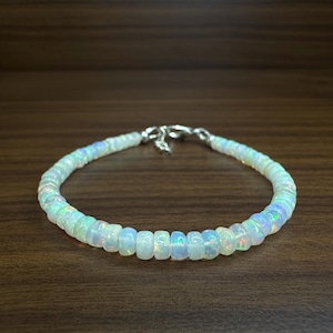 Natural white fire opal Beaded bracelet for women, 925 Sterling Silver Opal Jewelry, AAA Ethiopian opal Jewelry, Birthstone Opal Bracelet