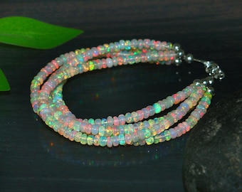Natural Ethiopian Opal Beaded Bracelet – 4 Line Multi-Fire Iridescent Gemstone Bracelet