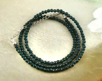 Blue Sapphire Beaded Necklace | 3mm Micro Faceted Round Beads |  925 Sterling Silver Jewelry