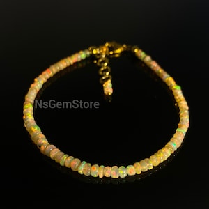Natural Opal Beaded Bracelet, Golden Ethiopian Opal Beaded Bracelet, Minimalist Opal Bracelet, Opal Jewelry, Gift Bracelet