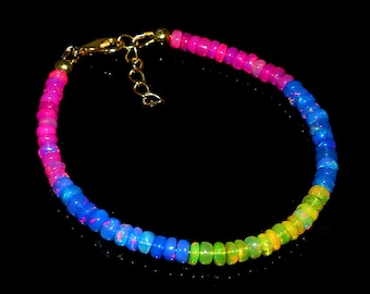 Natural Ethiopian Opal Beaded Bracelet | Multi Opal Jewelry | Handmade Gemstone Opal Bracelet |October Birthstone  | Gift for Her