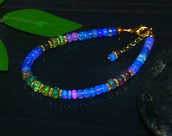 Natural Ethiopian Opal Beaded Bracelet | Green & Blue Opal Bracelet | Beaded Jewelry, Birthstone Bracelet, Gift For Her