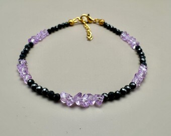 Purple Topaz Beads Bracelet - Black Spinel Beads - Sterling Silver Handmade Jewelry