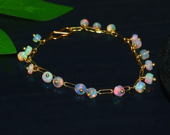 Genuine Ethiopian Opal Chain Beads Bracelet  | Handmade Dainty Jewelry |  Smooth & Minimal Beads | Bracelet For Women and Girls