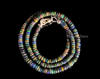 Black Opal Beaded Necklace, 925 Sterling Silver Fire Opal Smooth Beads Necklace For Girls and women Necklace