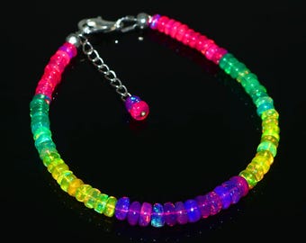 Genuine Ethiopian Multi Color Opal Beaded Bracelet In 925 Sterling Silver| Layered Rainbow Jewelry Dainty & Minimalist Jewelry| Gift For Her