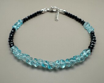 Blue Topaz Black Spinel Sterling Silver Bracelet | Dainty Gemstone Jewelry