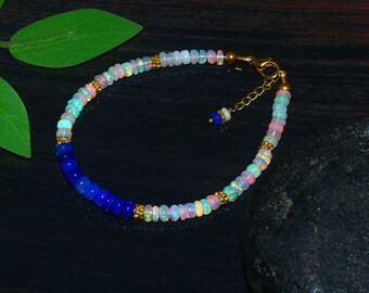 Natural White & Blue Opal Beaded Bracelet: Minimal Beads, AAA Grade Opal  | Gift For Her, Handmade Bracelet | Birthstone Jewelry