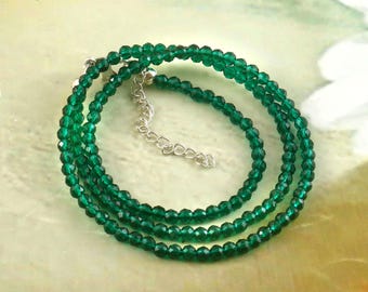 Emerald Beaded Necklace | 3mm Round Micro Faceted Beads, 925 Sterling Silver Jewelry, Necklace for Wedding, Festive & Party Wear