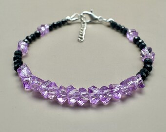 Purple Topaz & Black Spinel Beads Bracelet in 925 Sterling Silver Handmade Bracelet