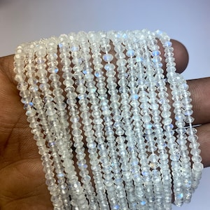 Natural Rainbow Moonstone Faceted Roundel Beads, 3 mm Natural Moonstone Beads, Flashy Rainbow Beads, Moonstone Jewelry, Wholesale Beads