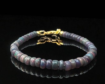 Gray Black Opal Beaded Bracelet: 925 Sterling Silver, Handmade Jewelry