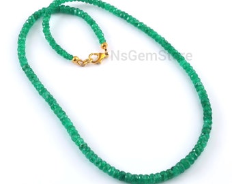 AAA Emerald Faceted Beads Necklace, Genuine Emerald Beads, Faceted Loose Drilled Beads, Green Gemstone Beads, 14" Inch To 30" Necklace