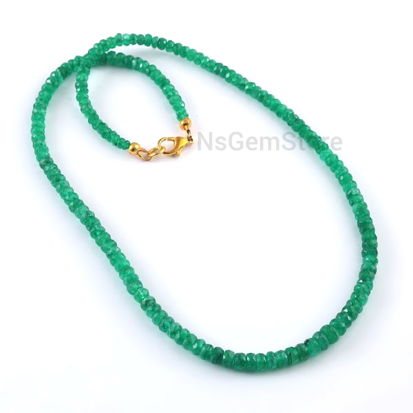 AAA Emerald Faceted Beads Necklace, Genuine Emerald Beads, Faceted Loose Drilled Beads, Green Gemstone Beads, 14" Inch To 30" Necklace