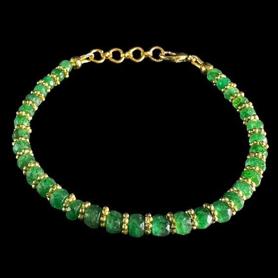 Bracelet émeraude Naturelle - Perles à Facettes - Main Fait - Zambie - 7,5 Pouces