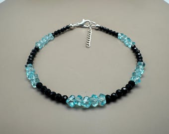 Black Spinel & Topaz Uncut Bracelet, Sterling Silver Bracelet, Dainty Gemstone Jewelry