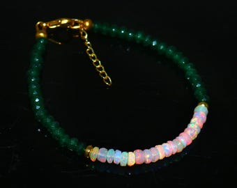 Ethiopian White Opal Bracelet - Fire Opal and Green Beads Jewelry | Dainty And Minimalist Jewelry for gift