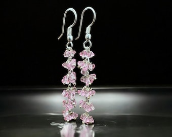 Pink Topaz Dangle Earrings, 925 Sterling Silver Gemstone Jewelry