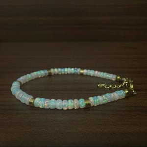 White Opal Bracelet, Natural Ethiopian Opal Bracelet, Welo Fire Opal, Smooth Opal Bracelet, Opal Jewelry, Beads Opal Bracelet
