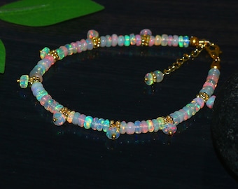 White Rainbow Opal Beaded Bracelet | handmade Opal Jewelry | Dainty & Minimalist, Gift For Her