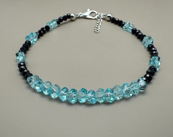 Handmade Blue Topaz Uncut Beads Bracelet – Sterling Silver Black Spinel Jewelry