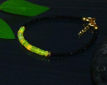Yellow Opal Beaded Bracelet: Black Spinal | Gold Vermeil & Sterling Silver | Beads Bracelet For Women