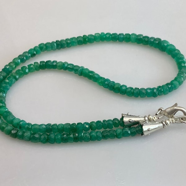 Emerald beaded Necklace, Micro cut Faceted Emerald beads Necklace, Emerald Zambia Gemstones Handmade Necklace