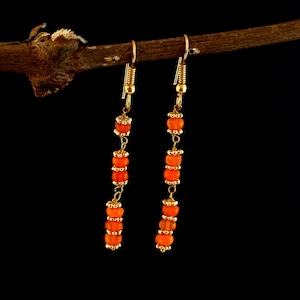 Sunset Radiance Orange Fire Opal Linear Drop Earrings | Anniversary Gift |  Quiet Luxury Edgy Minimalist Earrings | Gift For Women