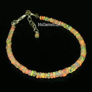 Golden Fire Ethiopian Opal Bracelet, Handmade Beaded Bracelet, AAA Quality Opal, Silver With Gold Filled Bracelet, Real Opal Jewelry Gift