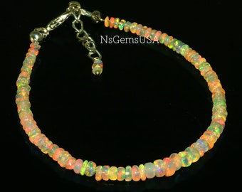 Golden Fire Ethiopian Opal Bracelet, Handmade Beaded Bracelet, AAA Quality Opal, Silver With Gold Filled Bracelet, Real Opal Jewelry Gift