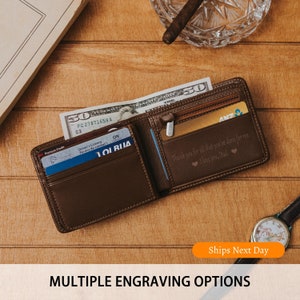 Portefeuille gravé pour homme, portefeuille en cuir personnalisé pour la fête des pères, cadeau d'anniversaire pour lui, portefeuille en cuir personnalisé pour homme, cadeau pour papa