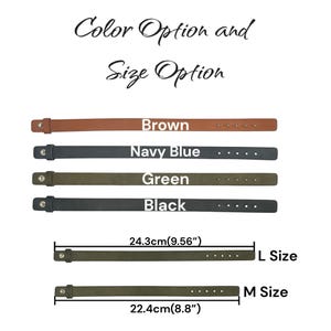 Puede incluir: Cuatro pulseras de cuero en marr&oacute;n, azul marino, verde y negro, con opciones de tama&ntilde;o de 24,3 cm (9,56 pulgadas) y 22,4 cm (8,8 pulgadas).